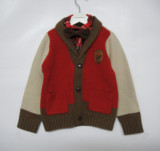 curlysue童装专柜正品男童翻领英伦风红色冬季新款假两件毛衣