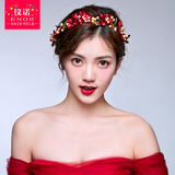 仪诺韩式新娘头饰红色手工金叶发箍发饰婚纱礼服配饰结婚饰品