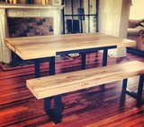 美式乡村复古餐桌椅 实木餐厅餐桌椅 铁艺餐桌  咖啡桌 长条凳子