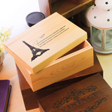唯美创意DIY长方形实木翻盖储物收纳木盒zakka桌面复古小木盒子