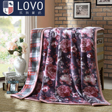LOVO家纺罗莱公司出品毛毯绒花都迷情双层拉舍尔毯子