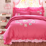 韩式风粉色KT儿童女孩公主纯棉床上用品四件套床单全棉3D刺绣1.5m
