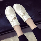 2016韩国白色休闲女女单鞋平底运动鞋内增高板鞋别针系带小白鞋潮