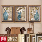 欧式复古装饰画 美式三联画客厅餐厅有框油画单幅挂画背景墙壁画
