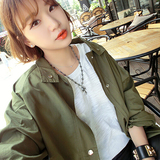 韩版2016春装新款女士风衣外套潮军绿色中长款bf风薄开衫学生外套