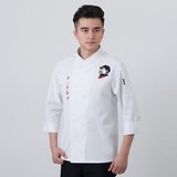 新款厨衣长袖秋冬装 为人民服务厨师服 装厨房工作服饭店餐厅酒店