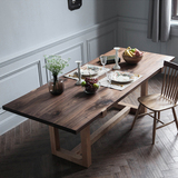 北欧简约老榆木餐桌原木大板会议桌 全实木长方桌 茶桌 书桌包邮