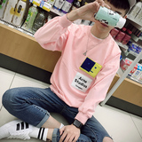 韩国ulzzang东大门男春装字母糖果色印花贴布圆领卫衣长袖T恤青年