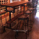 吧台美式复古水管吧台桌椅咖啡厅休闲吧台桌实木做旧铁艺酒吧吧台