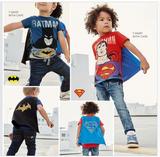 现货!英国NEXT童装代购 男童蓝色蝙蝠侠红色超人披风酷型T恤汗衫