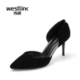 Westlink/西遇2016春季新款 尖头浅口细高跟女鞋真皮优雅中空鞋