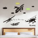 欧式风格客厅卧室床头背景墙装饰墙贴复古飞机个性创意自粘墙贴画