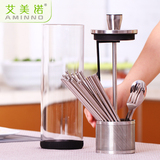 艾美诺 高硼硅玻璃筷子筒沥水带盖笼筷子桶 欧式厨房不锈钢筷子盒