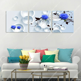 冰晶玻璃装饰画客厅背景墙三联无框画 卧室挂画墙画壁画3D蓝玫瑰
