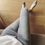 FAN定制极简版型设计实用百搭灰色低腰小脚牛仔裤女