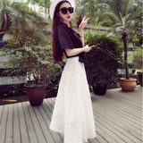 2016韩版新款夏装时尚百搭弹力半身裙中长款花边蕾丝大码仙女长裙