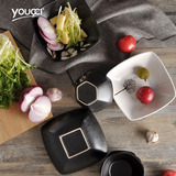 youcci悠瓷 日式和风六角米饭碗家用陶瓷碗 创意沙拉碗餐具汤碗
