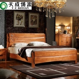 现代中式纯实木床 1.5m单人1.8米2双人床橡木全实木大床结婚床架