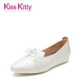 Kiss Kitty专柜2016新款韩版学院风牛皮绑带豆豆鞋舒适深口单鞋女
