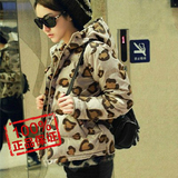 香港代购2015韩国冬季短款轻薄豹纹羽绒服女收腰连帽保暖加厚外套
