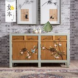 新中式餐边柜全实木复古彩绘玄关柜香樟木储物柜玄关柜