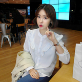 春季新款 2016韩版修身白衬衣女小立领长袖 荷叶边内搭衬衫