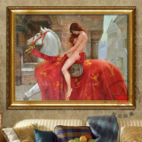 大芬红星油画 纯手绘工现当代欧美式古典写实人物客厅玄关人体马