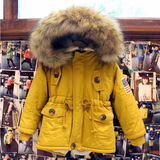 新款韩版男童棉衣秋冬季加厚外套儿童大毛领羊羔绒棉风衣