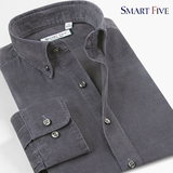 SmartFive 秋装纯色灯芯绒衬衫男长袖纯棉水洗修身时尚复古男衬衣