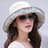 韩版帽子夏季碎花遮阳帽 女 防晒 青年户外可折叠防紫外线太阳帽