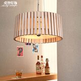 北欧创意吧台实木吊灯现代个性餐厅灯具单头圆形木艺复古吊灯