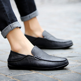 夏季男士商务休闲时尚皮鞋 低帮黑色圆头男鞋 牛仔裤韩版搭配单鞋