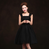 萨斯曼2016新款婚纱礼服韩版双肩黑色粉色短款软网敬酒服晚礼服