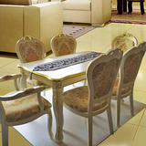 欧式餐桌椅组合描金餐台长方形实木雕花餐桌韩式田园象牙白饭桌