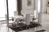 大理石金属镜面艺术组装不锈钢简约现代欧式餐桌白色大小户型餐桌