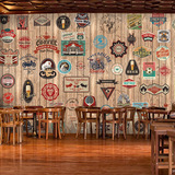 欧式怀旧复古壁纸商标木纹酒吧咖啡厅墙纸休闲吧无缝大型壁画定制