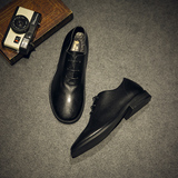 日系极简男士休闲皮鞋黑色小皮鞋系带透气单鞋软面舒适潮鞋子