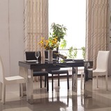 欧式钢化玻璃餐桌椅组合 长方形钢琴烤漆餐桌一桌4椅6椅