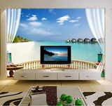 地中海风格3D立体壁画马尔代夫电视背景墙客厅卧室玄关壁画壁纸