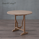 HC 美式乡村实木折叠桌 北欧橡木小圆桌中小户型复古简约实木餐桌