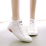 夏季白色高帮帆布鞋 女韩版平底布鞋休闲鞋 大码女鞋40 41 42 43