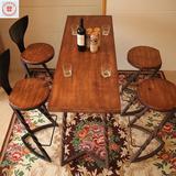美式LOFT铁艺实木餐桌椅工业风格咖啡厅桌椅组合酒吧复古吧台长桌