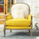 美式新古典单人沙发椅 法式仿古做旧布艺沙发 接待会所咖啡厅沙发