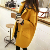2015秋冬新品韩版时尚大码女装翻领呢子大衣修身中长款毛呢外套女
