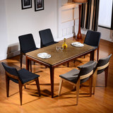 北欧大理石餐桌椅组合长方形饭桌火烧石餐桌全实木水曲柳餐台现代