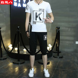 男士休闲运动套装 夏季短袖T恤束脚七分裤一套学生装韩版情侣装