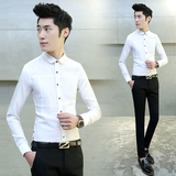 韩版潮流男士英伦风修身个性西装商务衬衫夜店发型师青年长袖衬衣