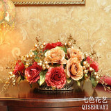 金边玫瑰花欧式仿真花艺套装假花绢花客厅家居玄关餐桌摆设装饰花