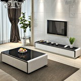 现代简约钢琴烤漆黑白色钢化玻璃电视柜茶几组合套装宜家客厅家具