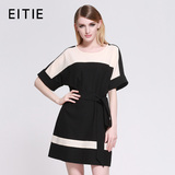 EITIE爱特爱旗舰店女装2015夏装新款高端显瘦拼接系带短袖连衣裙